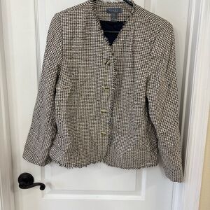 Koret Women's Textured 100% Silk Black and Cream Blazer Fringe Detail 12P